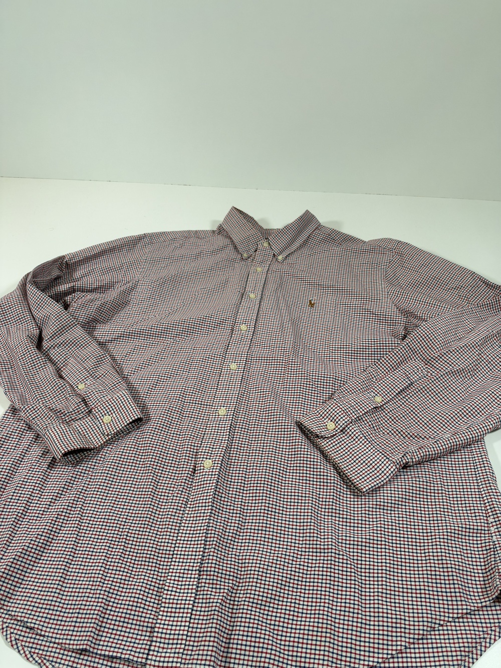 Ralph Lauren Shirt Mens 2XL Red Check Classic Fit L/S Button Down Flesh Pony